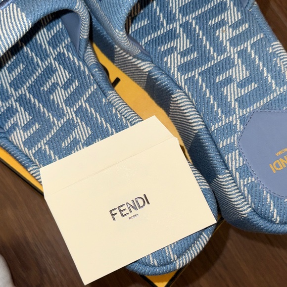 Fendi Denim Blue Embroidered Logo Platform Slide - Picture 5 of 7
